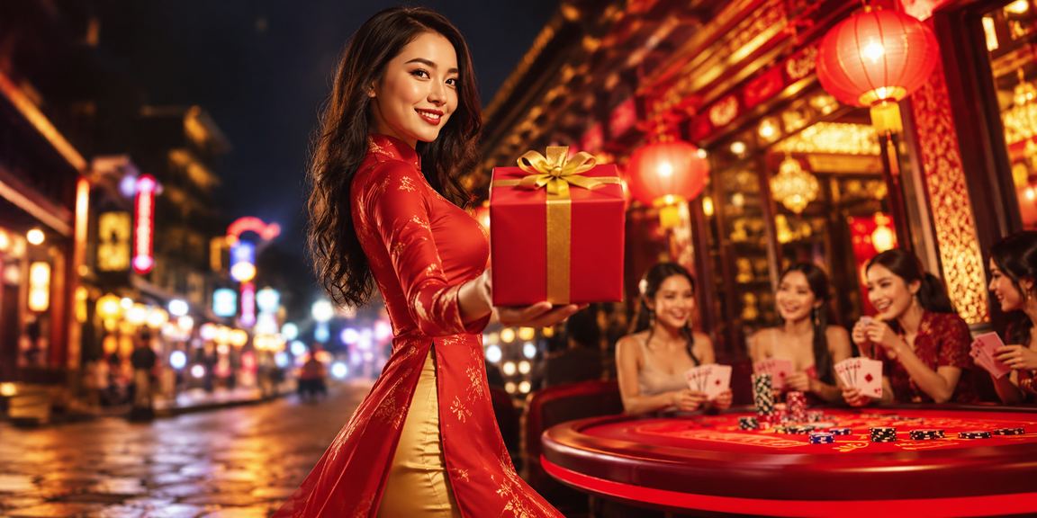 Người phụ nữ mặc áo dài chơi bài đổi thưởng tại vùng núi Sapa trong không gian hiện đại